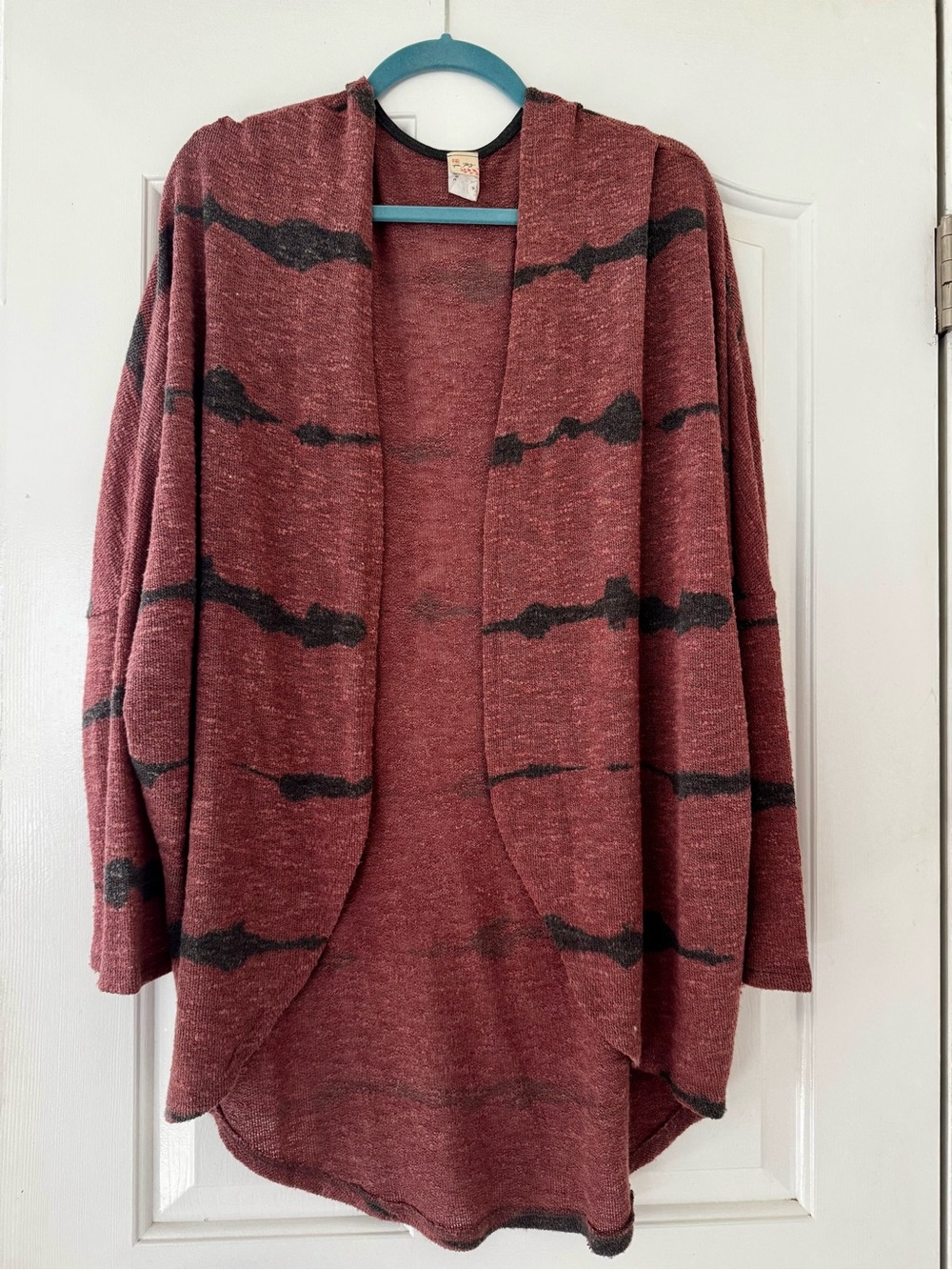 7th Ray Women’s Cardigan Sweater in Mauve with Black Stripes